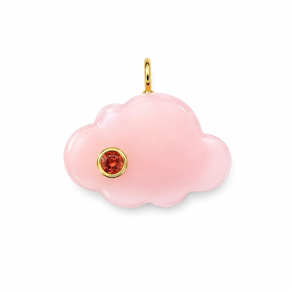 Natural Queen Conch Pearl And Garnet Cloud Charm 925 Silver And Gold Plating